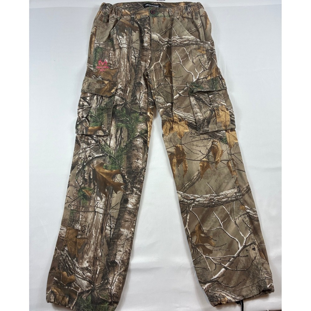 Realtree Xtra Camo Cargo Pants Women Size M Brown Pink Logo Hunting Outdoor Good